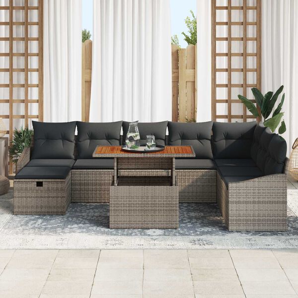 vidaXL Set Divano da Giardino con cuscino 9 pcs Grigio polyrattan