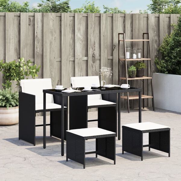 vidaXL Set da Pranzo da Giardino 5 pz Nero con Cuscini in Polyrattan