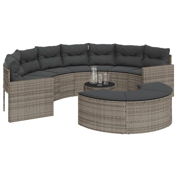 vidaXL Set Divani da Giardino Semicircolare 3 pz in Polyrattan Grigio