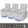 vidaXL Divano Reclinabile a 3 Posti con LED in Similpelle Bianco