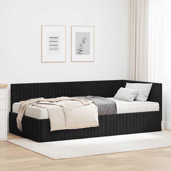 vidaXL Struttura Letto Angolare con Materasso 2 pcs Nero Velluto