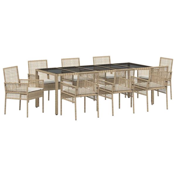 vidaXL Set da Pranzo per Giardino 9 pcs Beige polyrattan