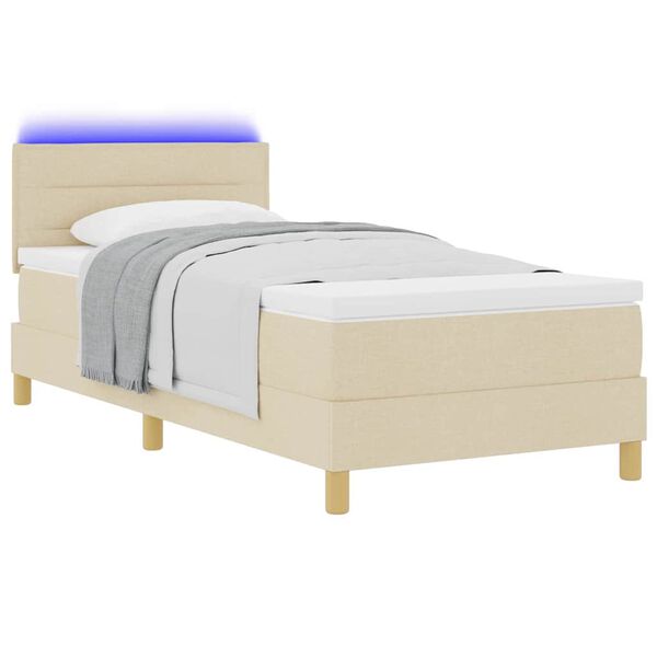 vidaXL Letto a Sorgente LED con materasso Crema 90 x 200 cm Tessuto