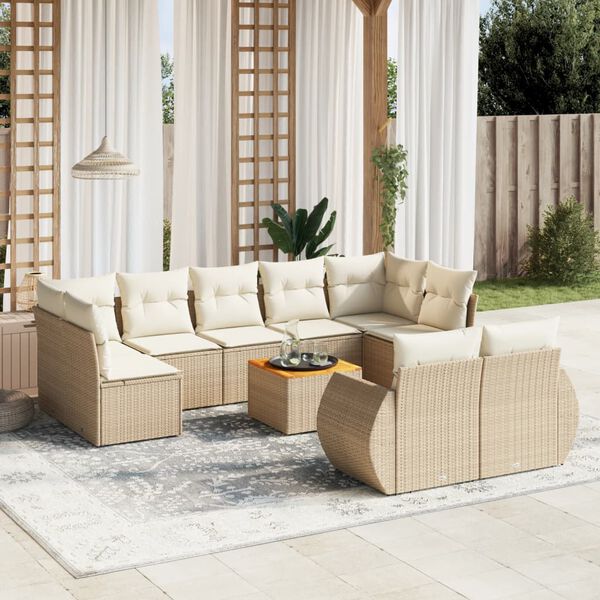 vidaXL Set Divano da Giardino 10 pz con Cuscini Beige in Polyrattan