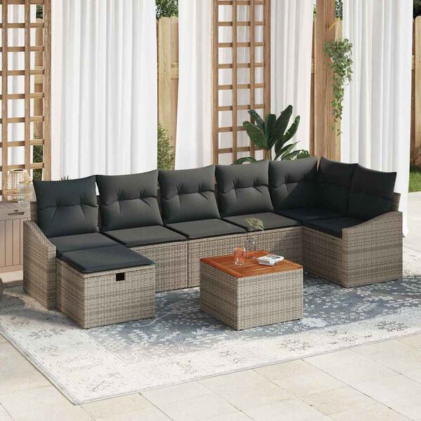 vidaXL Set Divano da Giardino con cuscino 8 pcs Grigio Poly Rattan