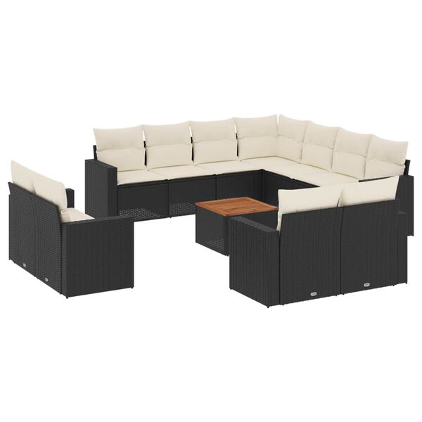 vidaXL Set Divani da Giardino 13pz con Cuscini Nero in Polyrattan