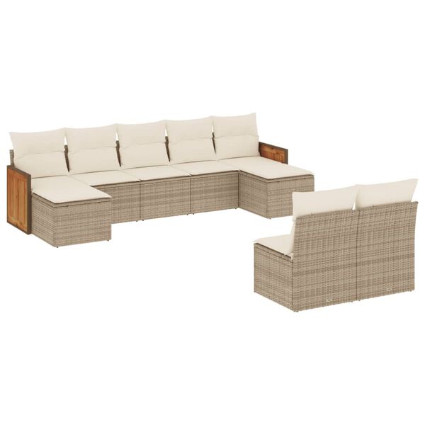 vidaXL Set Divano da Giardino 9 pz con Cuscini Beige in Polyrattan