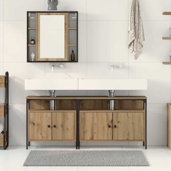 vidaXL Unit&agrave; da Bagno con lo scaffale 3 pcs Marrone Legno multistrato