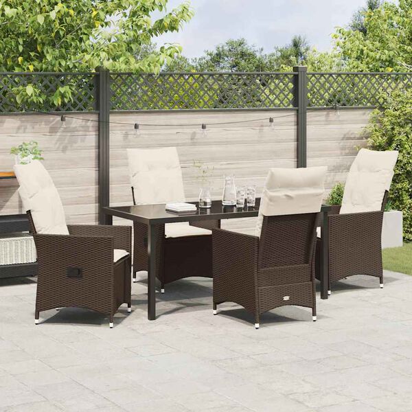 vidaXL Set da Pranzo per Giardino con cuscino 5 pcs Marrone polyrattan