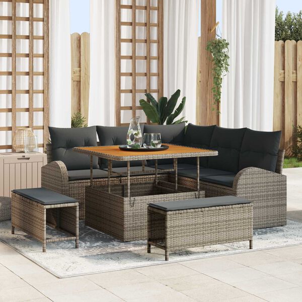 vidaXL Set Divano da Giardino con cuscino 8 pcs Grigio Poly Rattan