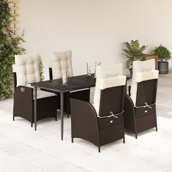 vidaXL Set da Pranzo da Giardino 5pz con Cuscini in Polyrattan Marrone