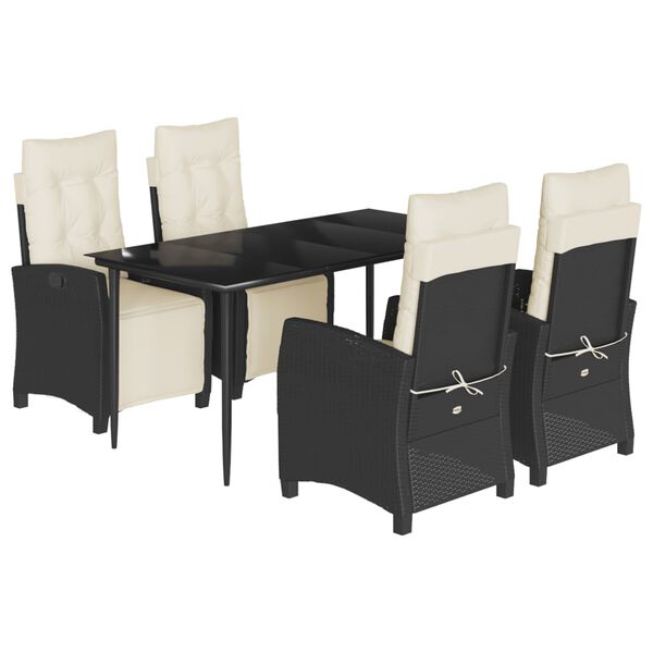 vidaXL Set da Pranzo da Giardino 5 pz Nero con Cuscini in Polyrattan