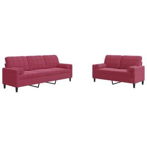 vidaXL Set di Divani 2 pz con Cuscini e Rinforzi Rosso Vino in Velluto