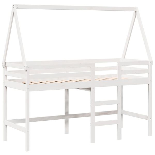 vidaXL Letto Soppalco con Scala e Tetto Bianco 90x190 cm Massello Pino