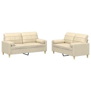 vidaXL Set Divani 2 pz con Cuscini Crema in Tessuto