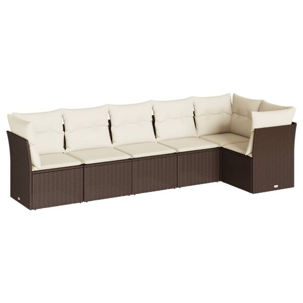 vidaXL Set Divano da Giardino 6 pz con Cuscini Marrone in Polyrattan