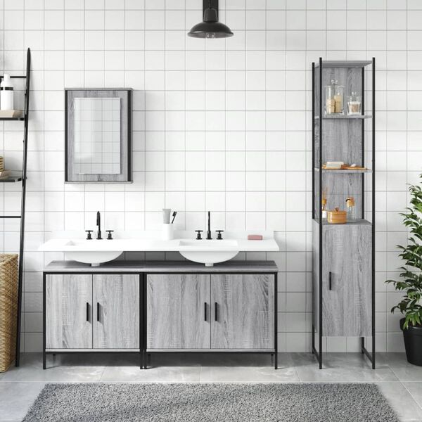 vidaXL Set Mobili da Bagno 4 pz Grigio Sonoma in Legno Multistrato