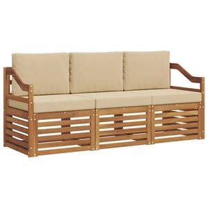 vidaXL Set divani 3 pcs Naturale e Beige Legno di Acacia Massello