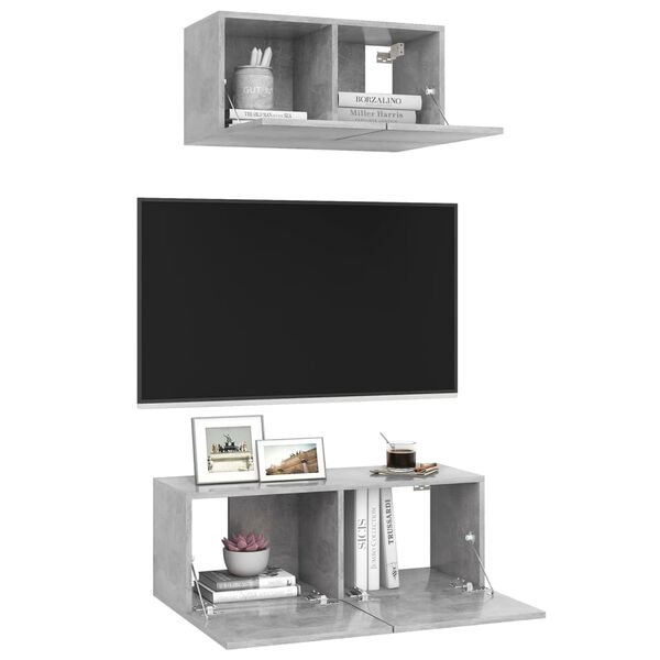 vidaXL Set di Mobili Porta TV 2 pz Grigio Cemento in Legno Multistrato
