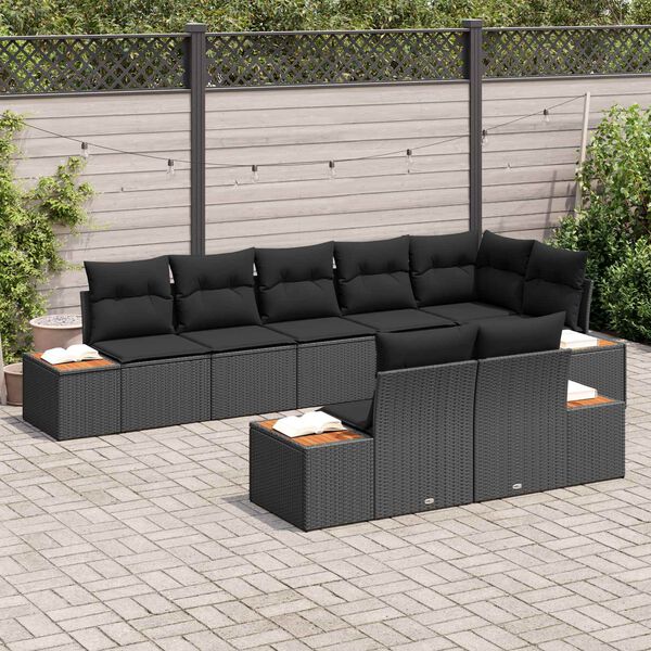 vidaXL Set Divano da Giardino con cuscino 8 pcs Nero Polyrattan