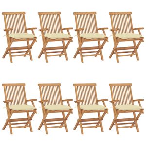 vidaXL Sedie Giardino con Cuscini Bianco Crema 8pz Legno Massello Teak