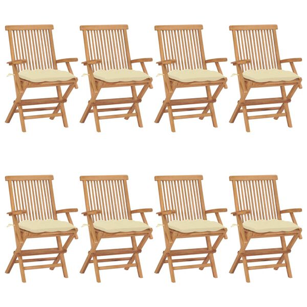 vidaXL Sedie Giardino con Cuscini Bianco Crema 8pz Legno Massello Teak