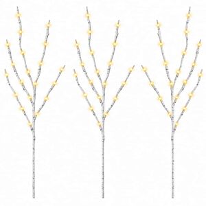 vidaXL Rami di rame natalizi con LED 3 pz Bianco 62 cm Acciaio 60 LED