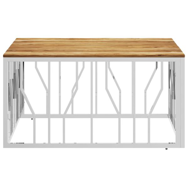 vidaXL Tavolino da Salotto Argento in Acciaio Inox e Massello d'Acacia