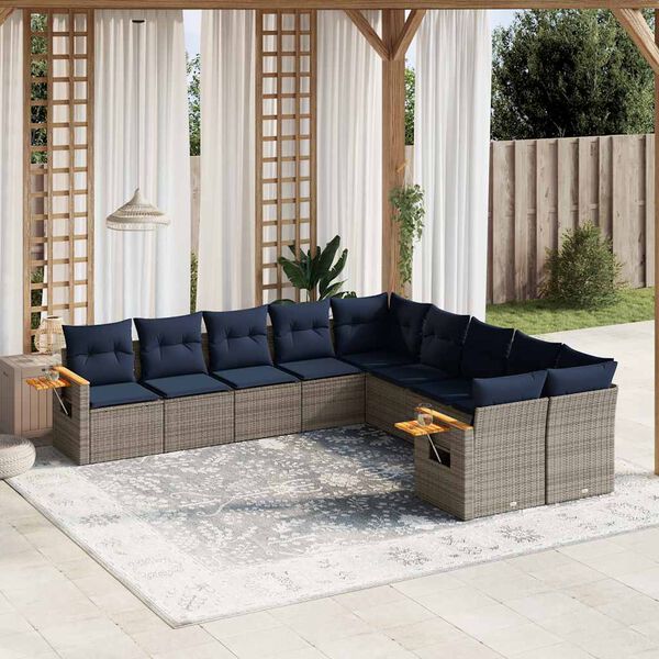 vidaXL Set Divani da Giardino 10 pz con Cuscini Grigio in Polyrattan