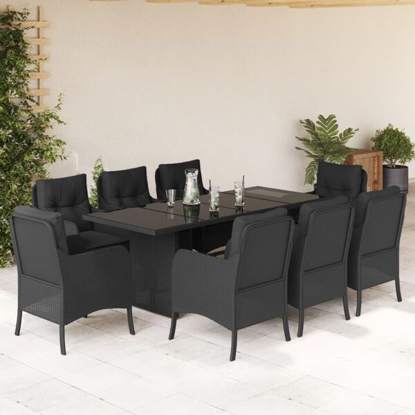vidaXL Set da Pranzo da Giardino 9 pz con Cuscini Nero in Polyrattan