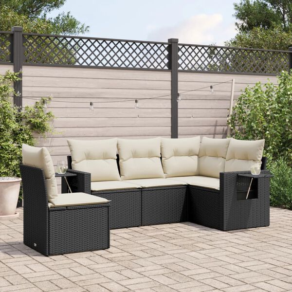 vidaXL Set Divani da Giardino 5 pz con Cuscini in Polyrattan Nero