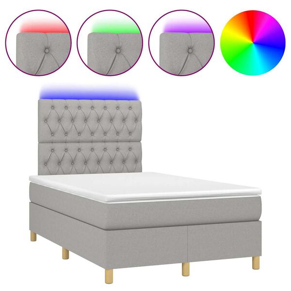 vidaXL Letto a Molle Materasso e LED Grigio Chiaro 120x190 cm Tessuto