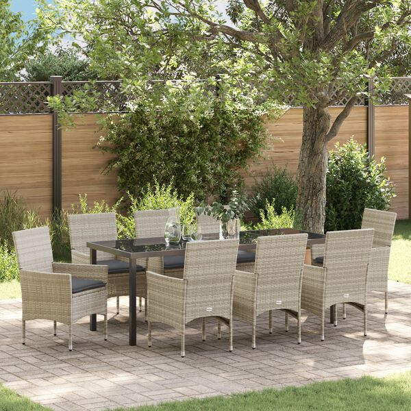 vidaXL Set da Pranzo per Giardino 9 pcs Grigio chiaro polyrattan