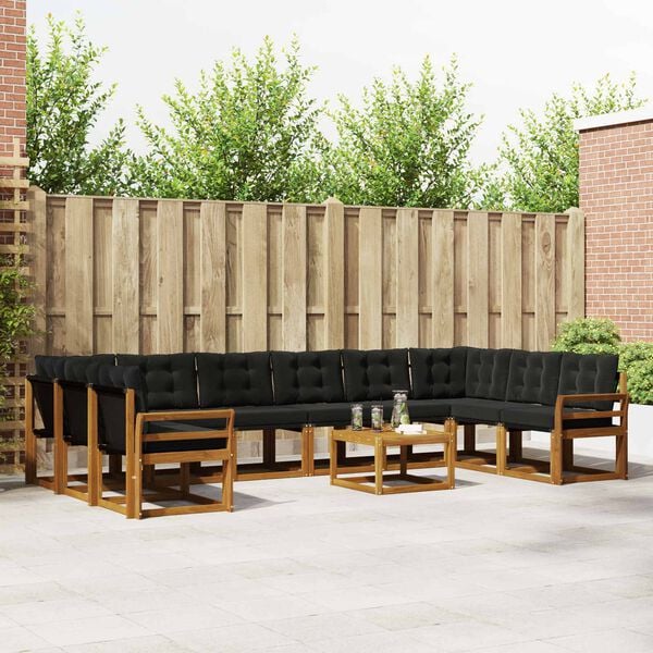 vidaXL Set di divani da esterno con cuscino 11 pcs Naturale e Nero