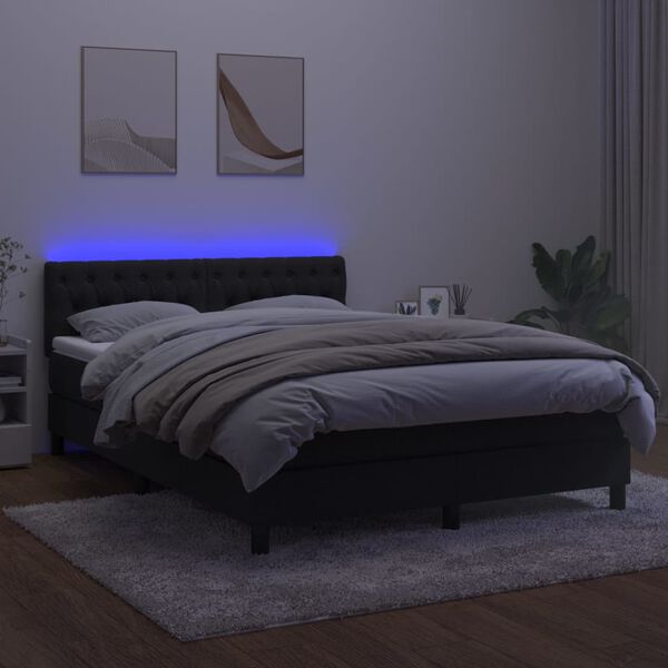 vidaXL Letto a Molle con Materasso e LED Nero 140x190 cm in Velluto