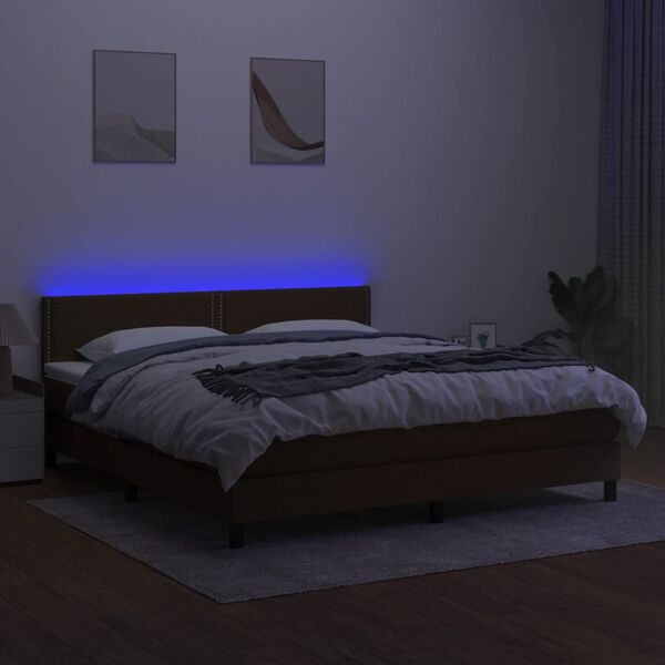 vidaXL Letto a Molle Materasso e LED MarroneScuro 180x200cm in Tessuto