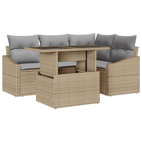 vidaXL Set Divano da Giardino 5 pcs Beige e Grigio Chiaro polyrattan