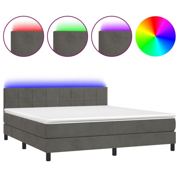 vidaXL Letto a Molle con Materasso e LED Grigio Scuro 160x200 cm