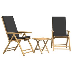 vidaXL Set da Bistrot Pieghevole 3pz con Cuscini Grigio Scuro Bamb&ugrave;