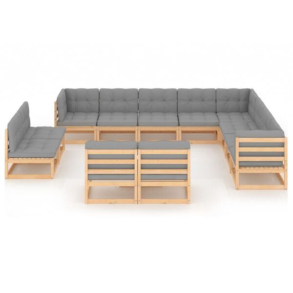 vidaXL Set Divani Giardino 12 pz con Cuscini in Legno Massello di Pino