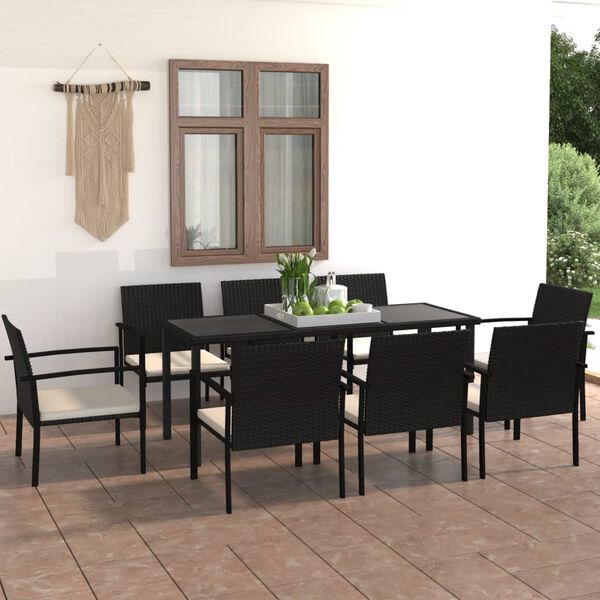 vidaXL Set da Pranzo da Giardino 9 pz in Polyrattan Nero