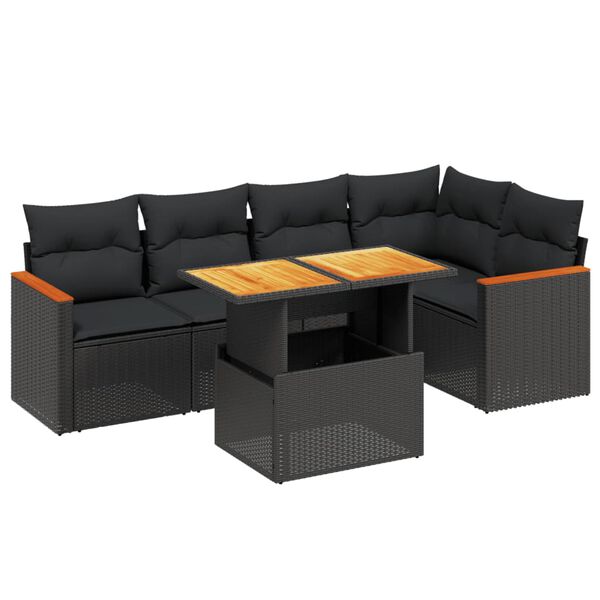vidaXL Set Divano da Giardino 6 pz con Cuscini Nero in Polyrattan