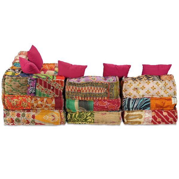 vidaXL Pouf Modulare a 4 Posti in Tessuto Patchwork