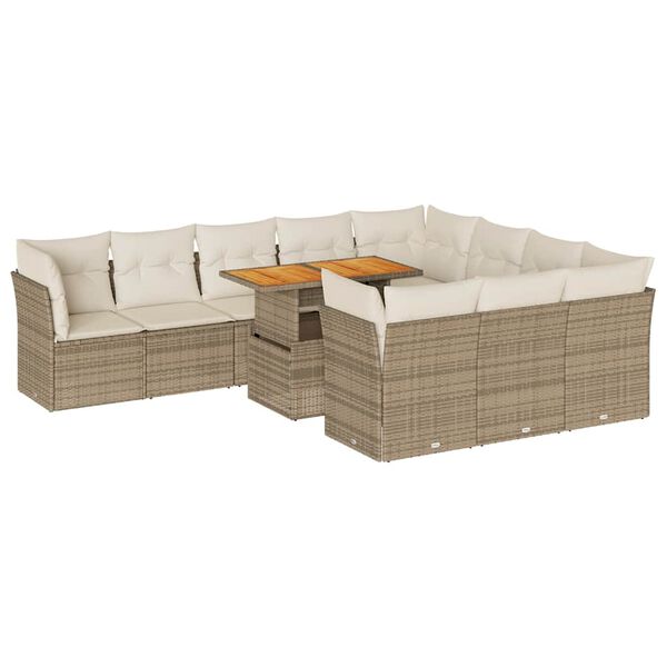 vidaXL Set Divani da Giardino 11 pz con Cuscini Beige in Polyrattan