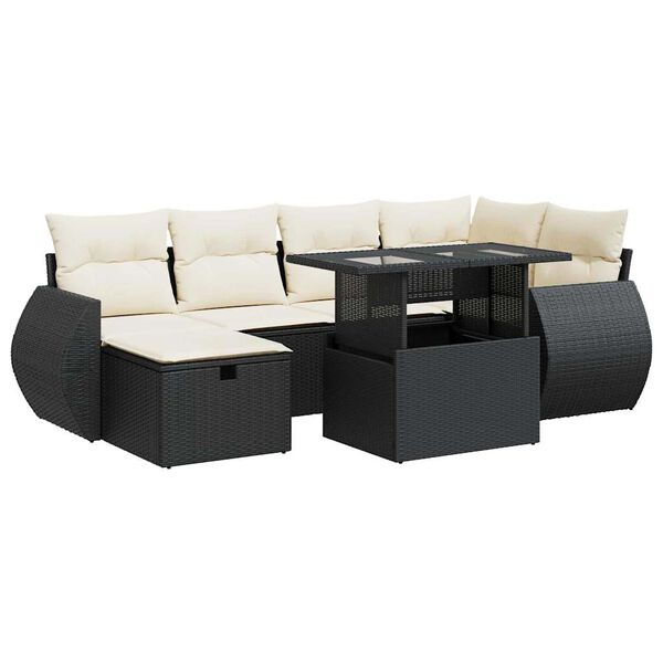 vidaXL Set Divani da Giardino con Cuscini 7pz Nero Polyrattan