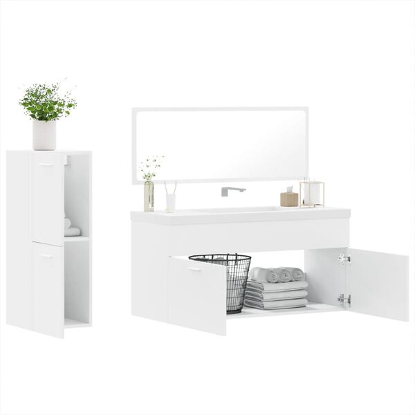 vidaXL Set Mobili da Bagno 3 pz Bianco in Legno Multistrato
