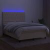vidaXL Letto a Molle con Materasso e LED Crema 140x200 cm in Tessuto