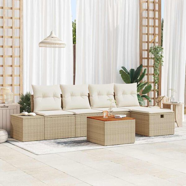 vidaXL Set Divano da Giardino con cuscino 6 pcs Beige polyrattan