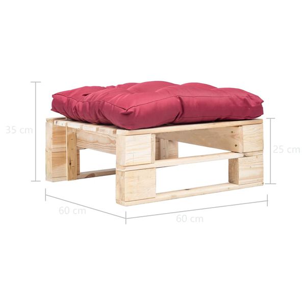 vidaXL Ottomana Pallet da Giardino con Cuscino Rosso in Legno Naturale