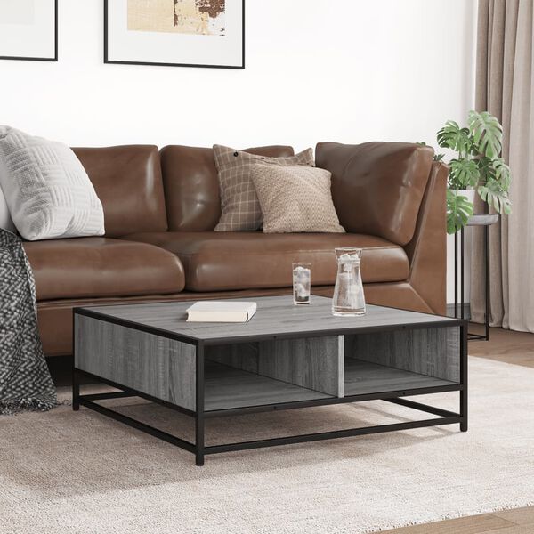 vidaXL Tavolino Grigio Sonoma 80x80x30 cm in Truciolato e Metallo